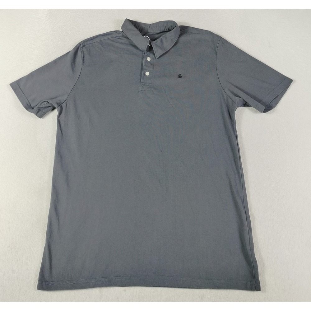 Volcom Polo Shirt Mens Large Gray Solid Logo Cotton Blend Short Sleeve Skater